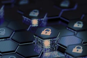 Cybersecurity: Data protection with padlock icons.